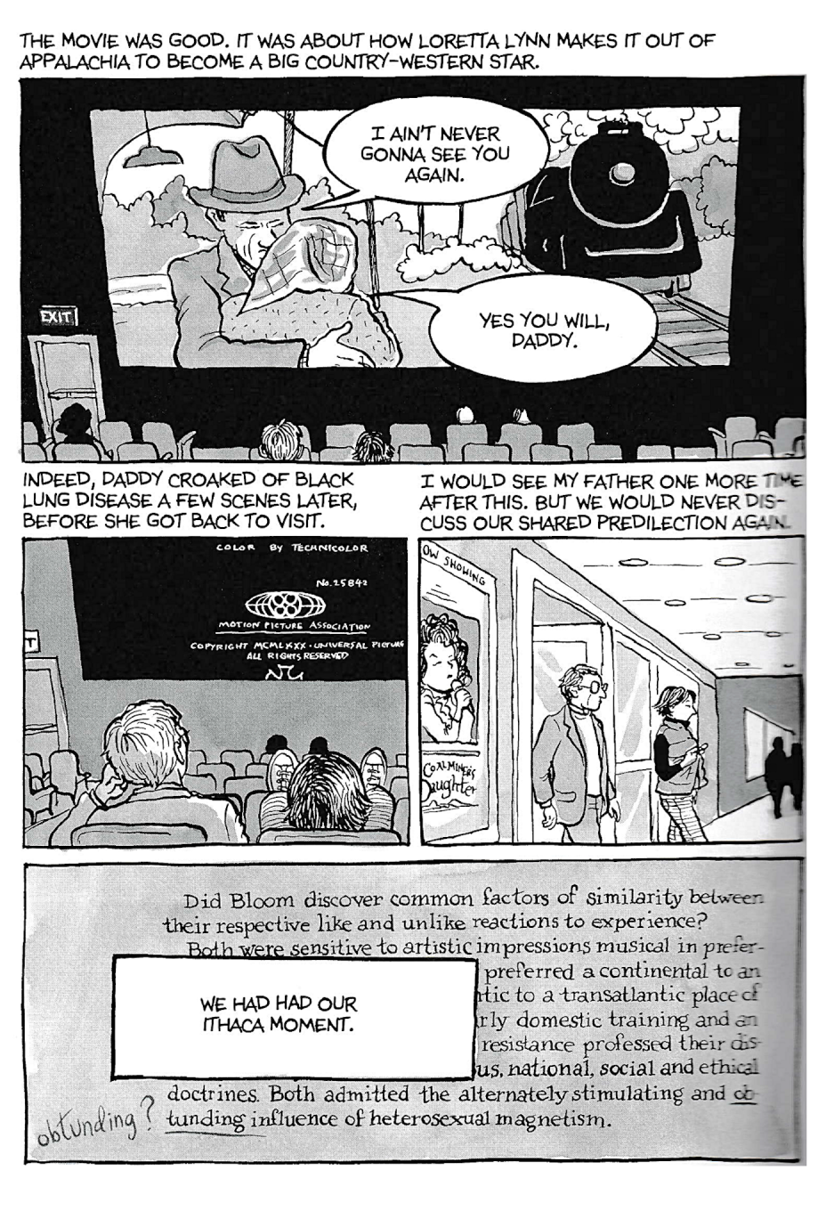 A panel sequence from page 222 of Fun Home. © Alison Bechdel 2006.